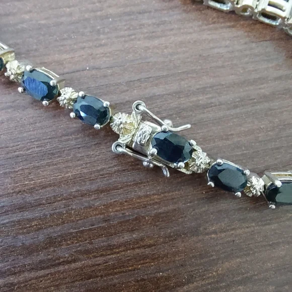 Vintage 925 Genuine Dark Blue Oval Sapphire Tennis Bracelet Bracelets